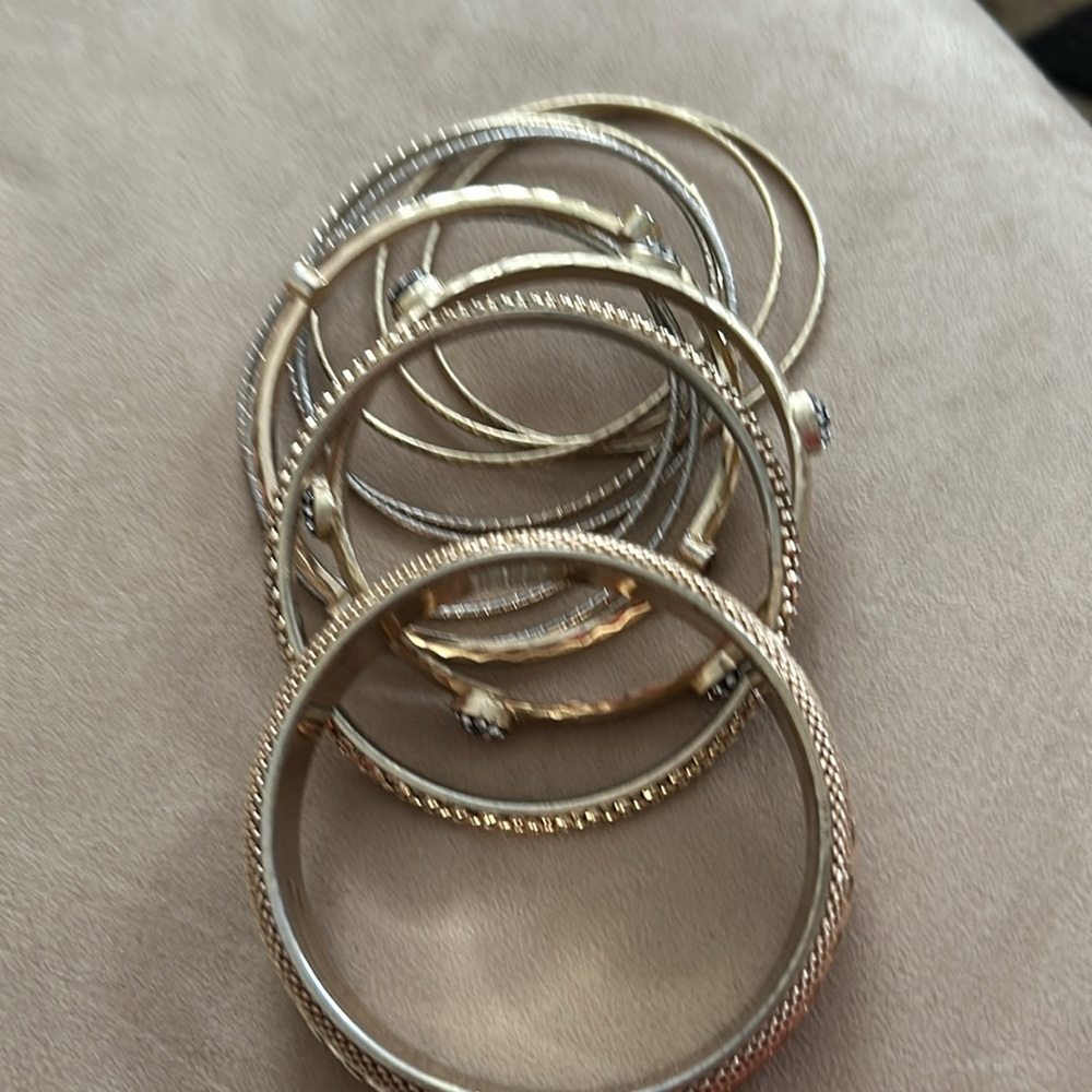 Six Gold Bangle Bracelets, Different Styles - image 3